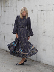 Jacquard Midi Dress Mørk Blå Melert