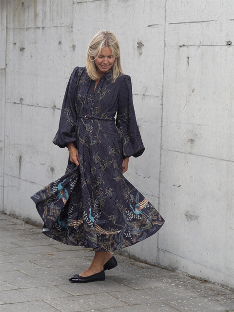Jacquard Midi Dress Mørk Blå Melert
