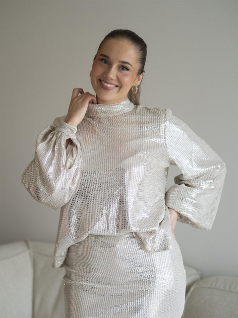 Maia Sequin Blouse Beige