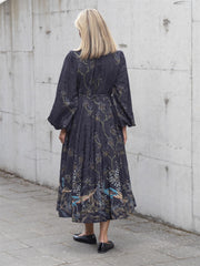 Jacquard Midi Dress Mørk Blå Melert