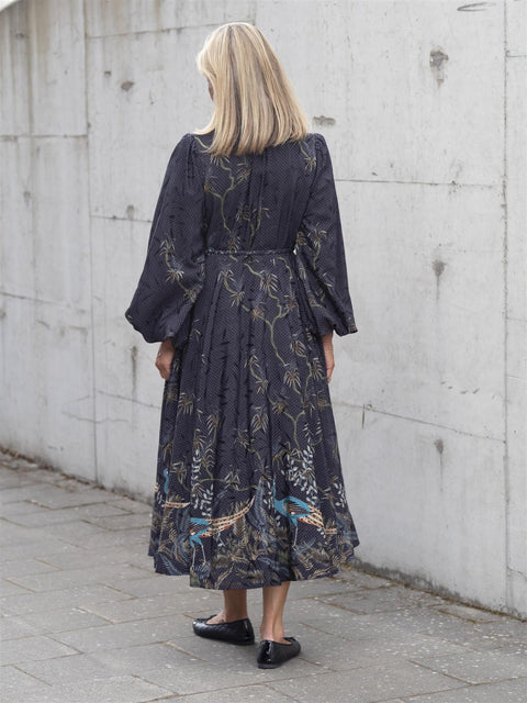 Jacquard Midi Dress Mørk Blå Melert
