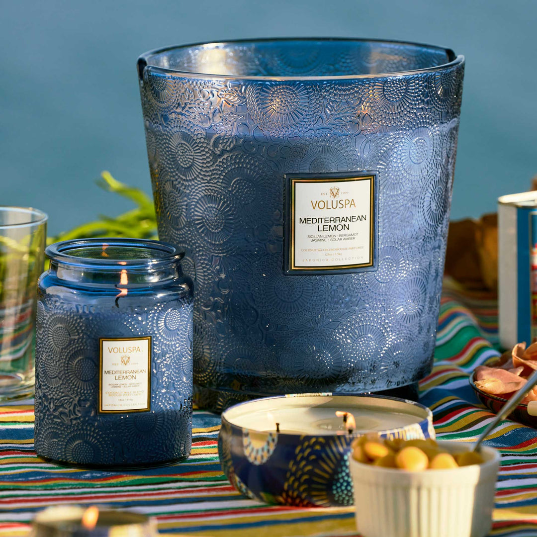 3-wick Tin Candle Mediterranean Lemon Blå