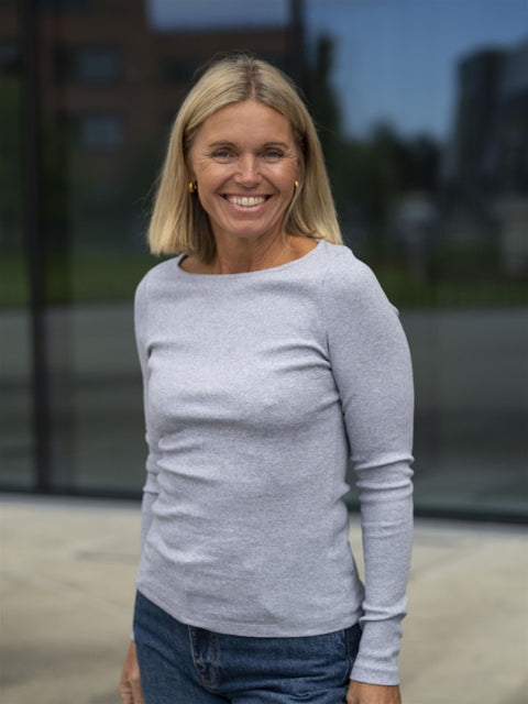 Petronella Rib Boatneck Grå