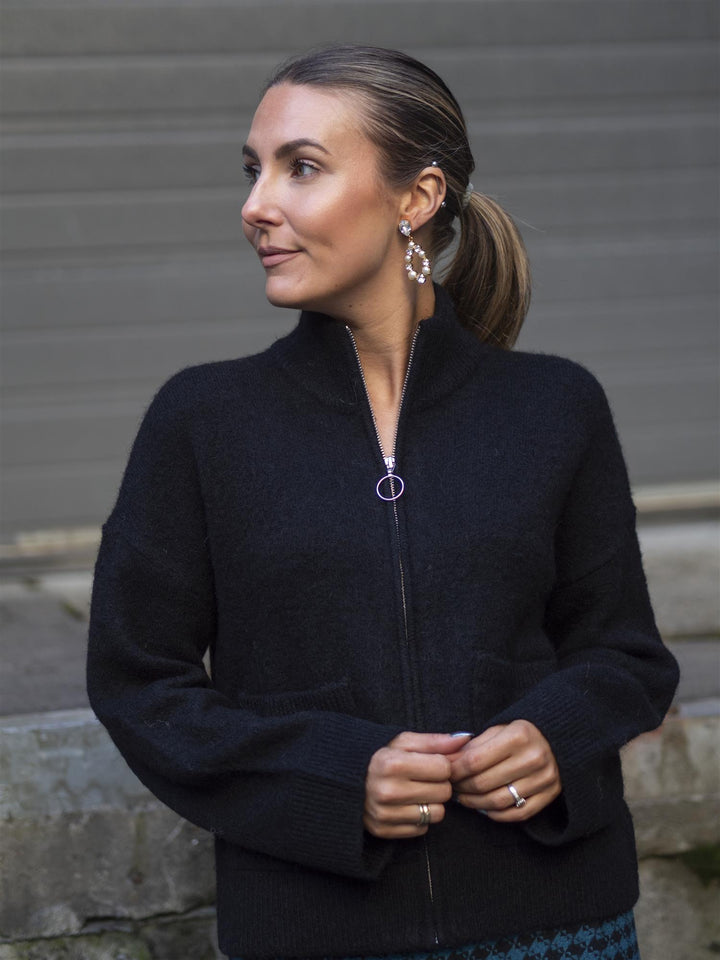 Sia Ras ls knit zipper cardigan Sort