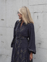 Jacquard Midi Dress Mørk Blå Melert