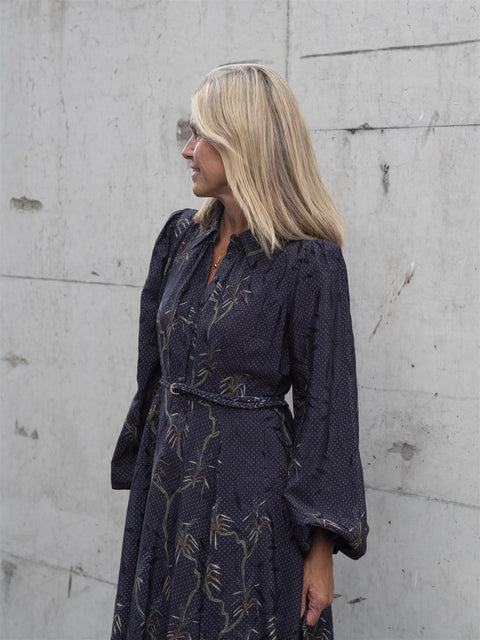 Jacquard Midi Dress Mørk Blå Melert