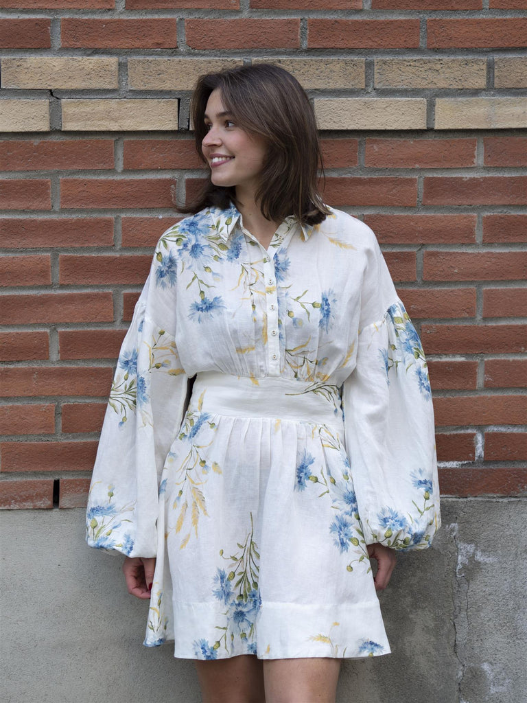Linen Mini Dress Hvit – byDryss