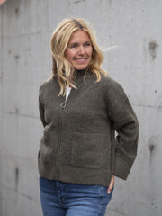 Sia LS Knit Zipper Cardigan Grønn