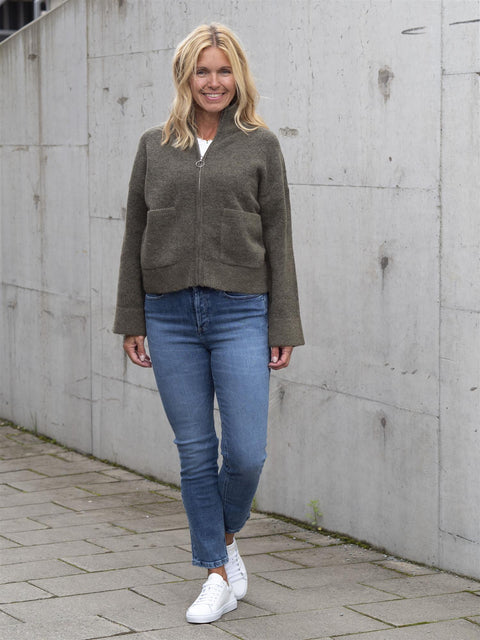 Sia LS Knit Zipper Cardigan Grønn