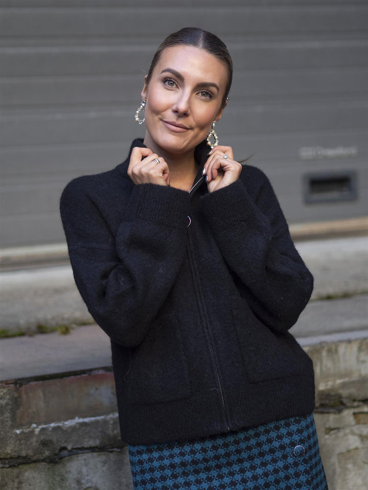 Sia Ras ls knit zipper cardigan Sort