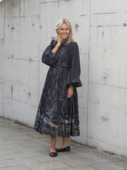 Jacquard Midi Dress Mørk Blå Melert