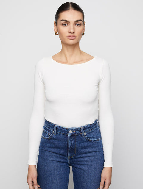 Petronella Rib Boatneck Off-White