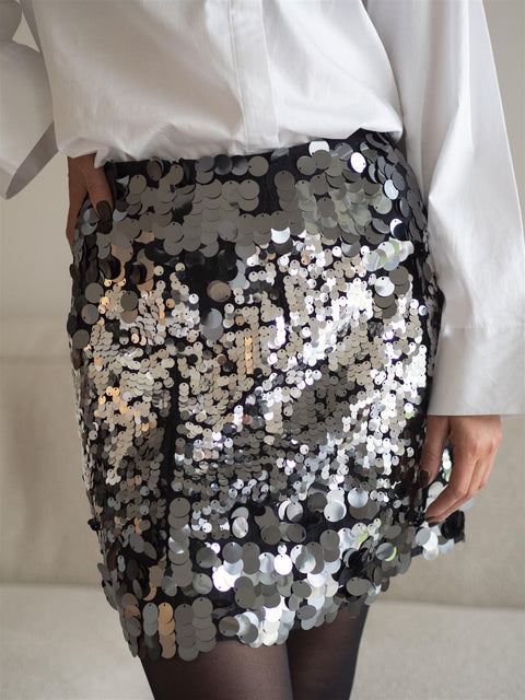 Tana short sequins skirt Sølv