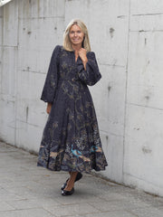 Jacquard Midi Dress Mørk Blå Melert