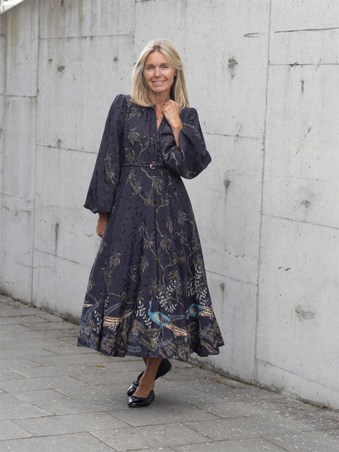 Jacquard Midi Dress Mørk Blå Melert