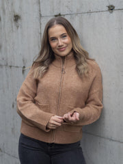 Sia LS Knit Zipper Cardigan Camel