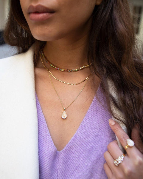 Mini drop necklace Gold Cream