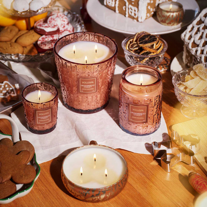 3-wick Tin Candle Gingerbread Chalet Gull