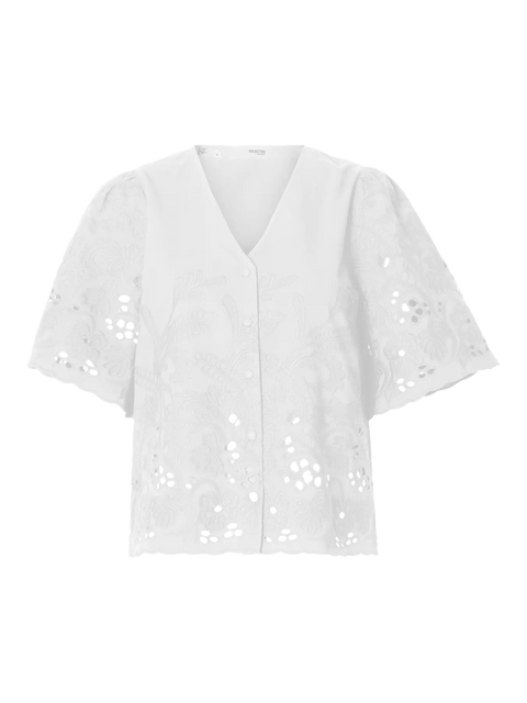 Dahlia broderi shirt Hvit