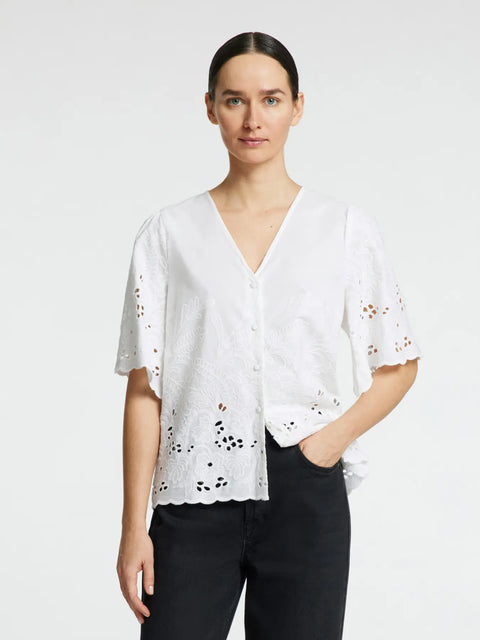 Dahlia broderi shirt Hvit