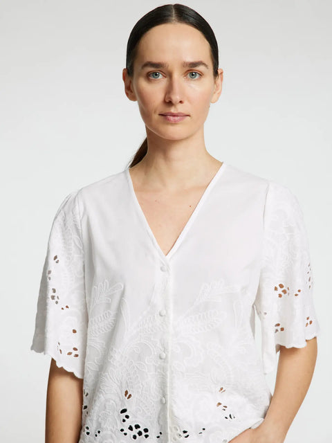 Dahlia broderi shirt Hvit