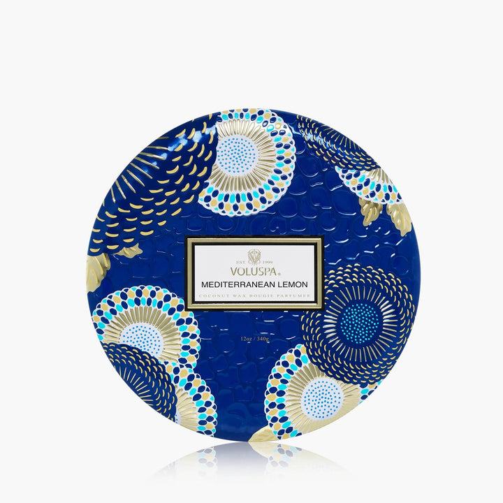 3-wick Tin Candle Mediterranean Lemon Blå