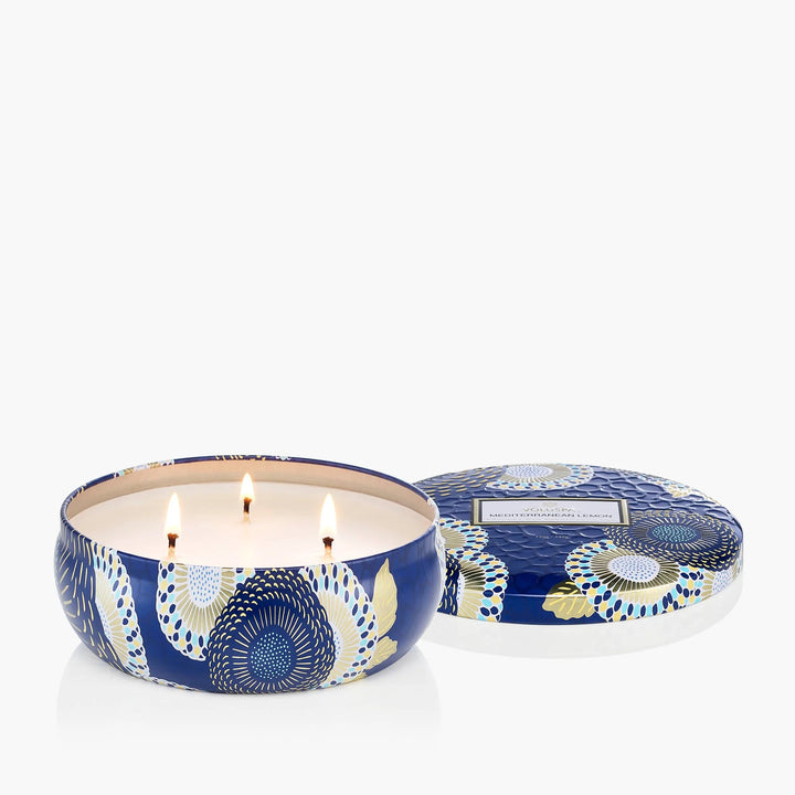 3-wick Tin Candle Mediterranean Lemon Blå