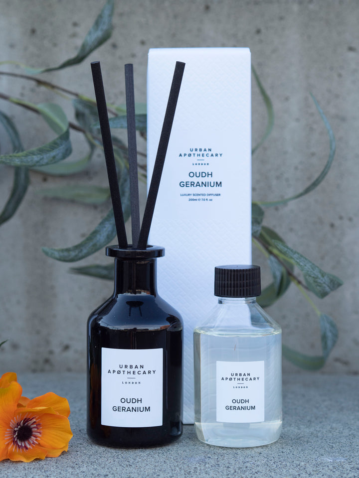 Black Glass Diffuser Oudh Geranium Sort