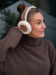 W Sheepskin Embroidery Earmuff Brun