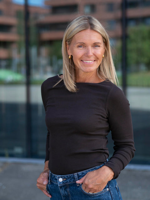 Petronella Rib Boatneck Mørkebrun