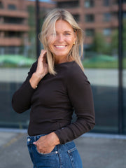 Petronella Rib Boatneck Mørkebrun
