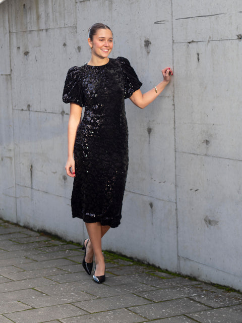 Sofie 2/4 Sequin midi dress Sort