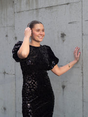 Sofie 2/4 Sequin midi dress Sort