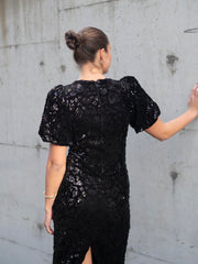 Sofie 2/4 Sequin midi dress Sort