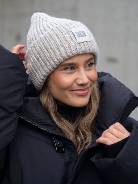 W Chunky Rib Beanie Lys Grå Melert