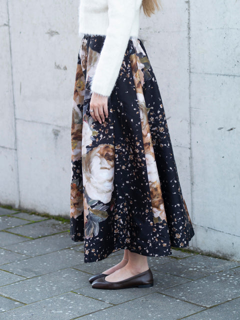 Taffeta Maxi Skirt Sort