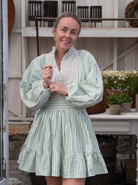 Seersucker Mini  Dress Lysegrønn