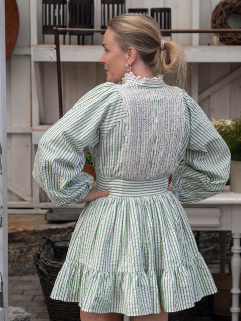 Seersucker Mini  Dress Lysegrønn