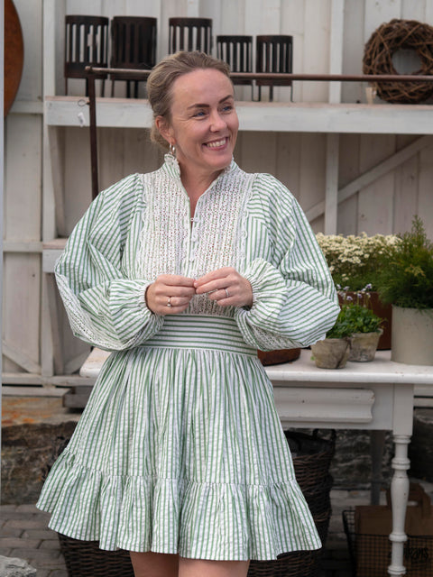 Seersucker Mini  Dress Lysegrønn
