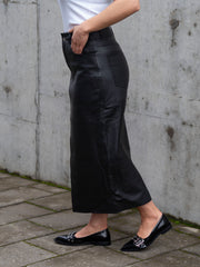 Mina Leather Long Skirt Sort