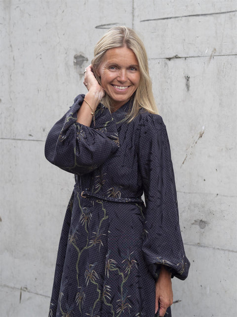 Jacquard Midi Dress Mørk Blå Melert