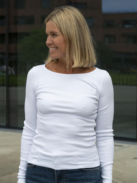 Petronella Rib Boatneck Hvit