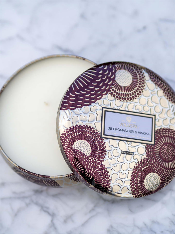Gilt Pomander &amp; Hinoki 3-wick Candle Gull