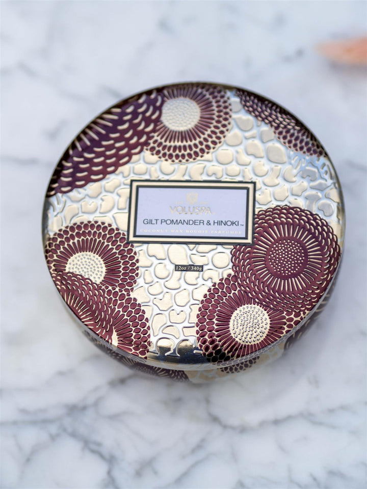 Gilt Pomander &amp; Hinoki 3-wick Candle Gull
