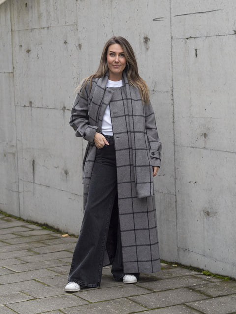 SLF Helle long wool scarf coat Grå