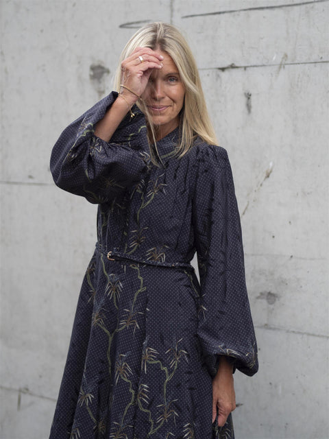 Jacquard Midi Dress Mørk Blå Melert