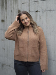 Sia LS Knit Zipper Cardigan Camel