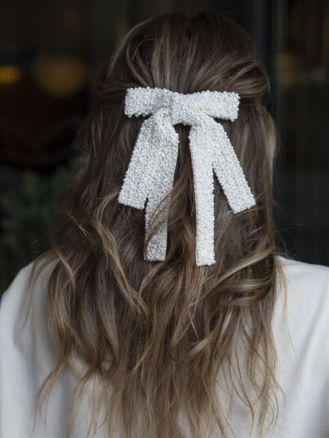 Alba Beaded Bow Offwhite