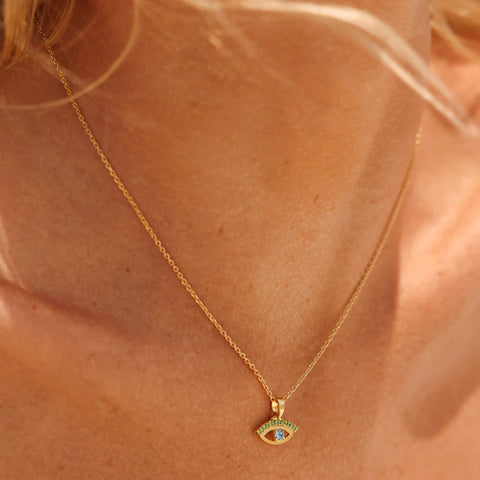 Petite Greek Eye Necklace Gold Grønn