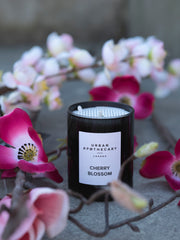 Black Glass Candle Cherry Blossom Sort